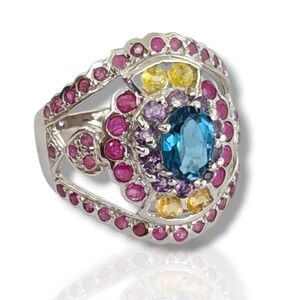 Sterling Silver Multi Gemstone Rings Size 7 3/4